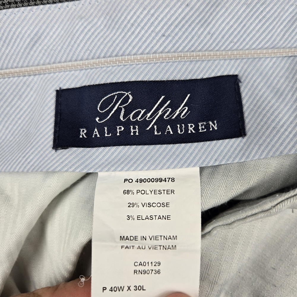 Ralph Ralph Lauren Men's Houndstooth Flat Front Dress Pants Gray Slacks Sz 40x30 - Picture 2 of 9